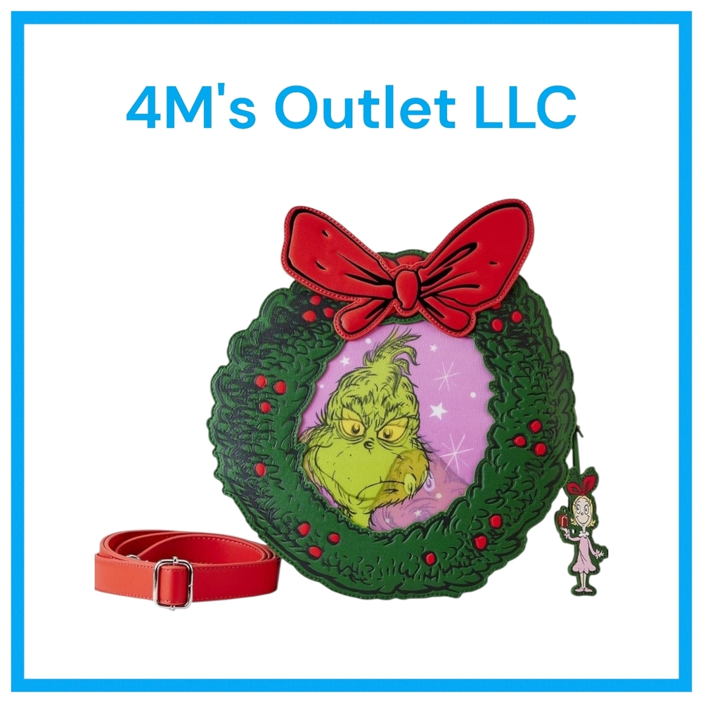 Grinch Wreath Womans Bag with Red Strap